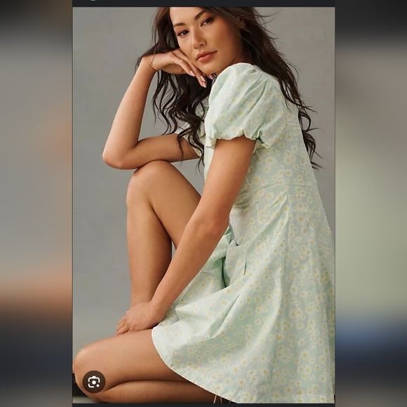 Anthropologie Maeve Puff Sleeve Pleated Dress - Picture 1 of 4